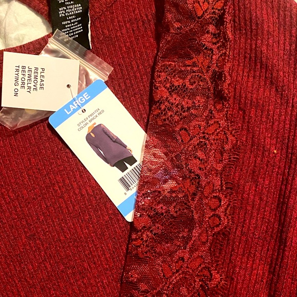 NWT Premise Brick Red Tunic Shirt With Lace Detail Sleeves Size Large - Picture 6 of 10